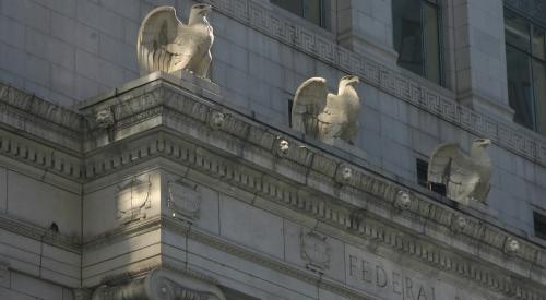 Gargoyles on the exterior of the Federal Reserve building