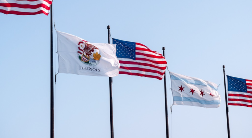 Flags of U.S., State of Illinois, City of Chicago 