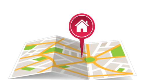Illustration of map with a marker on it for homeowner location preference.