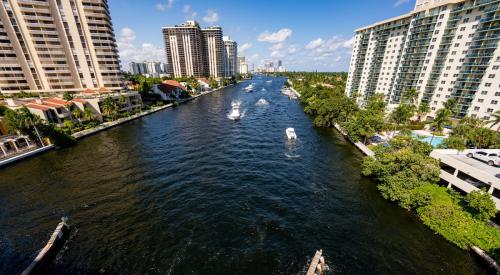 Miami waterway between condo buildings