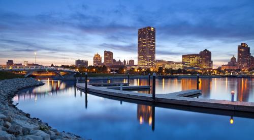 Skyline of Milwaukee, WI at dusk