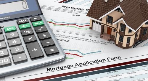 Mortgage application form with home model and calculator