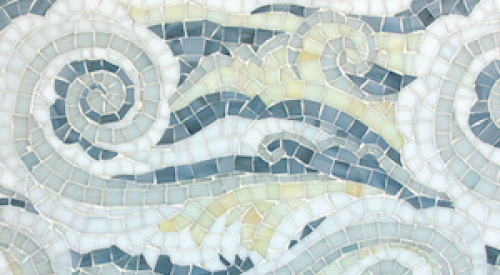 The Tempest Sea Glass mosaic in New Ravenna's Sea Glass Collection depicts rolling, wave-like forms.