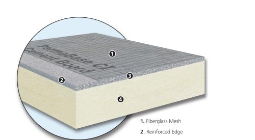 Permabase CI Insulated Cement Board from National Gypsum is a composite cement board with rigid insulation that serves as an ideal substrate for exterior finishes, the company says. It is mold-resistant, exceeds energy code requirements in all U.S. climate zones with an R-Value of R-10, and is Greenguard Gold-certified. Designed to be lighter weight than using a separate cement board and insulation products, the manufacturer also claims that using the board reduces total installed costs by between 20 and 25