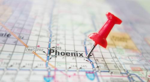 Red pin tack pointed in Phoenix metro on map