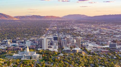 Aerial view of houses surrounding Salt Lake City, Utah