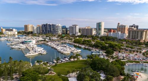 Aerial view of downtown Sarasota, FL metro area
