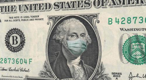 Dollar bill with mask over George Washington's face