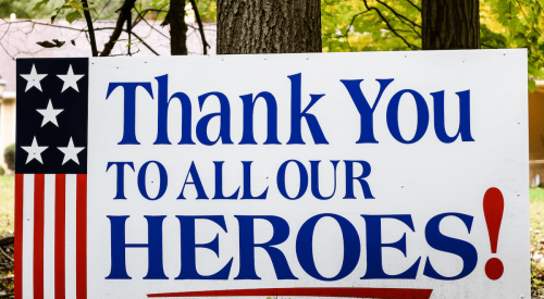Thank you heroes sign for veterans and first responders