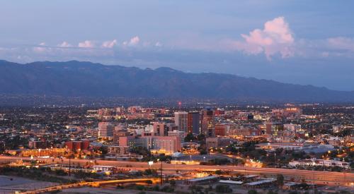Aerial view of Tucson, Arizona, at sunset
