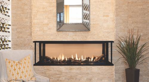 Valor has a multisided series of linear radiant gas fireplaces, LX2. This is the 3-Sided model