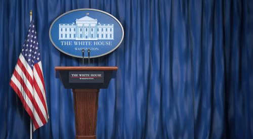 Empty White House podium before press briefing