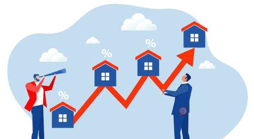 buyer looking through monocular at housing graph