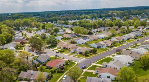 Aerial view of homes in residential community
