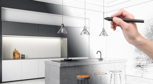 Architect drawing modern kitchen design