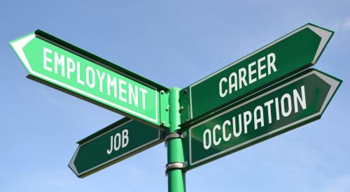 Street signs with employment themes