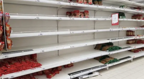Empty store shelves during coronavirus pandemic 