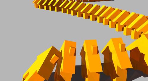 Orange house models as dominoes