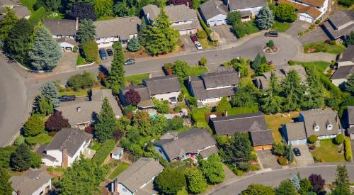 Aerial view of houses in residential community
