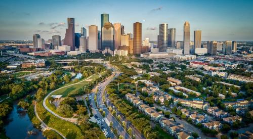 Aerial view of downtown Houston, TX