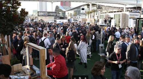 crowds of people in the home building industry at the International Builders' Show 2020 in Las Vegas networking and looking at product demonstrations