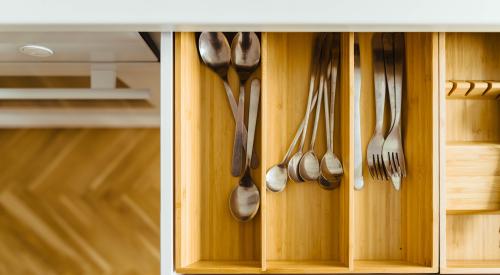 Overhead view of utensil drawer