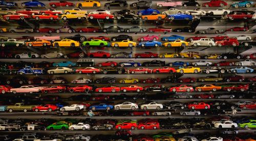 Toy cars on shelves