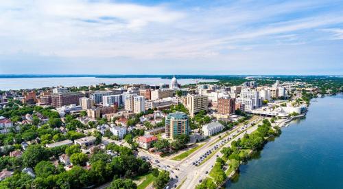 Aerial view of waterfront in Madison, Wisconsin