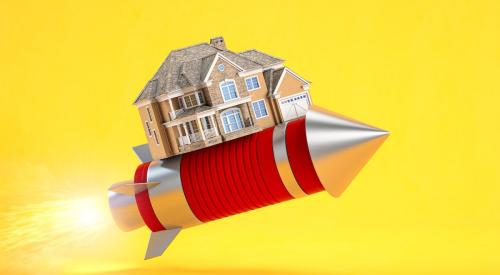 House on rocket with yellow background