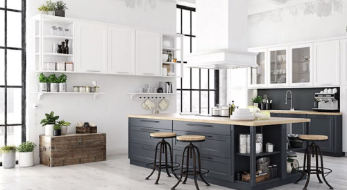Luxury modern kitchen in black and white palette 