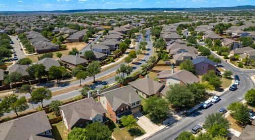 Aerial view of houses in residential neighborhood