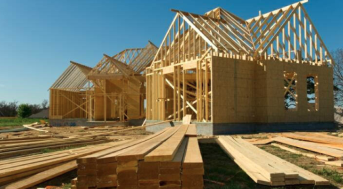 New single-family home at framing stage of construction