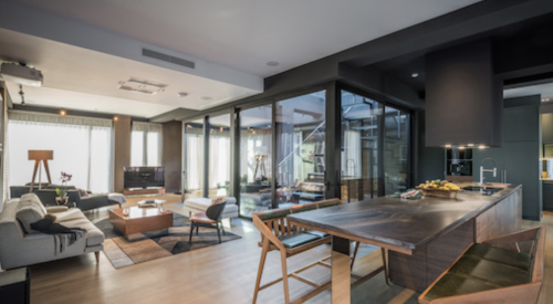 Open floor plan in luxury apartment