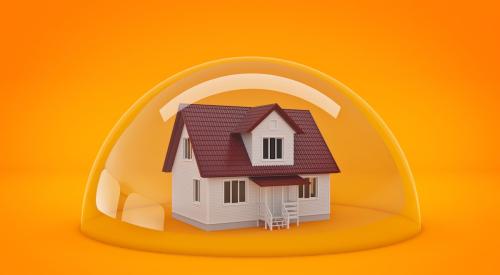 House in bubble with orange background