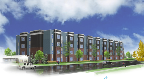 Rendering of Lansing affordable housing apartments