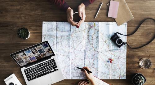 Travel planning tools on a table