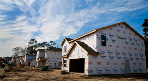 Production homes being built with housewrap installed