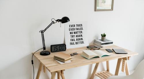 Desk with chair and lamp