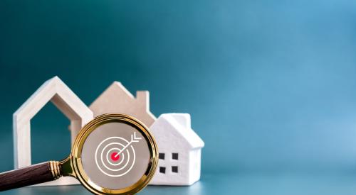 Houses with magnifying glass and red target