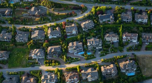 Aerial view of residential houses in neighborhood