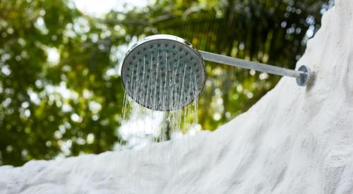 Shower head in open air bath