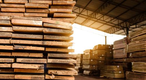 Stacks of lumber at warehouse