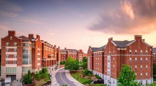 Red brick student dormitories on college campus