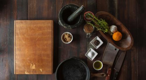 Table with cooking utensils