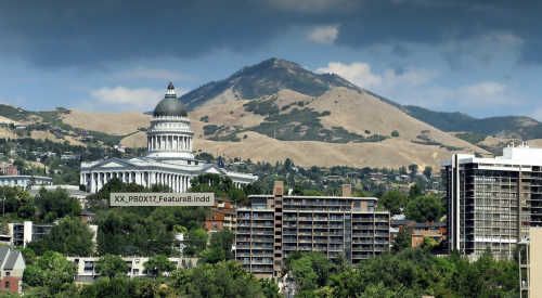 View of Salt Lake City skyline. 