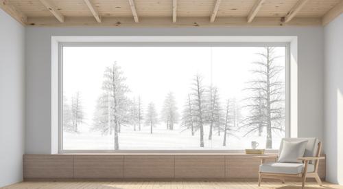Wood Windows with view out to winter trees
